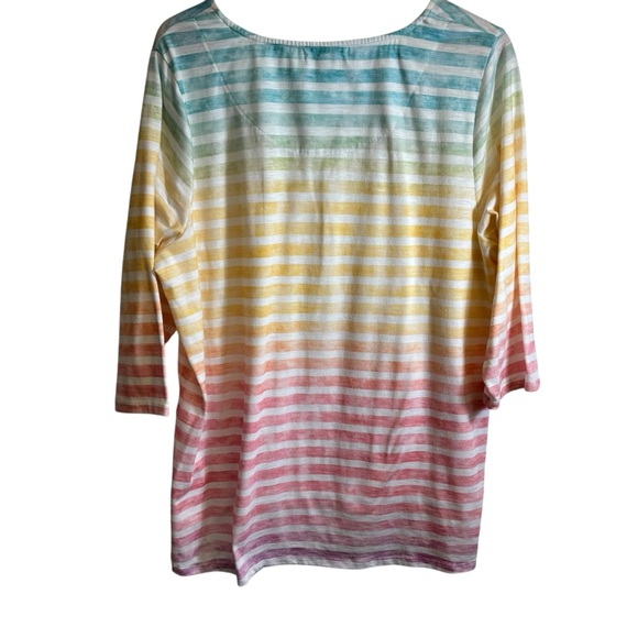CJ Banks Women’s Multi Color Striped Cotton High Low Hem Scoop neck 1X - Picture 3 of 10
